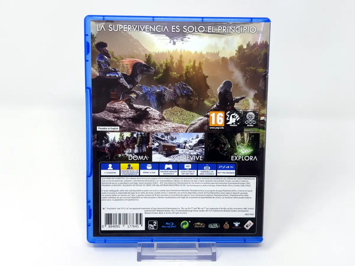 Parte trasera de ARK: Survival Evolved (ESP) para PlayStation 4, edición PAL España