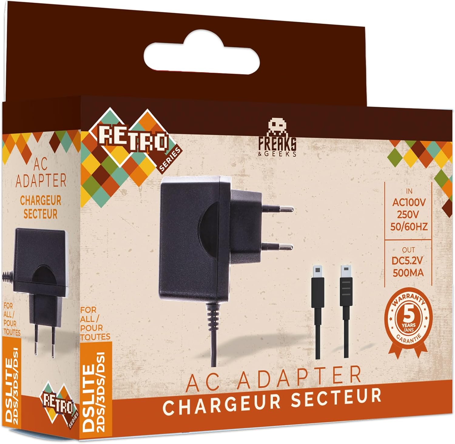 Cargador para Dslite, Dsi, Dsixl, New 3Ds Xl, 2Ds, 3Ds, 3Dsxl (Freaks and Geeks) para Nintendo 3DS, edición PAL EUR, nuevo