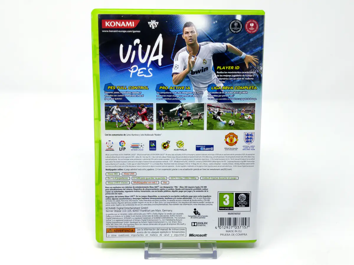 Parte trasera de PES 2013: Pro Evolution Soccer (ESP) para XBOX 360, edición PAL España