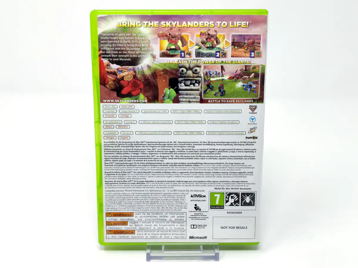 Parte trasera de Skylanders Giants (ESP) para XBOX 360, edición PAL España