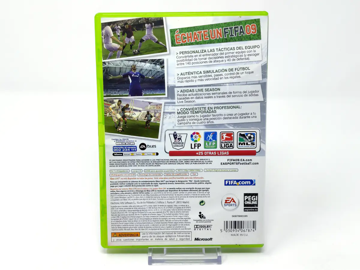 Parte trasera de FIFA 09 (ESP) para XBOX 360, edición PAL España