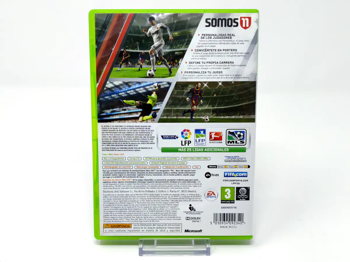Parte trasera de FIFA 11 (ESP) para XBOX 360, edición PAL España