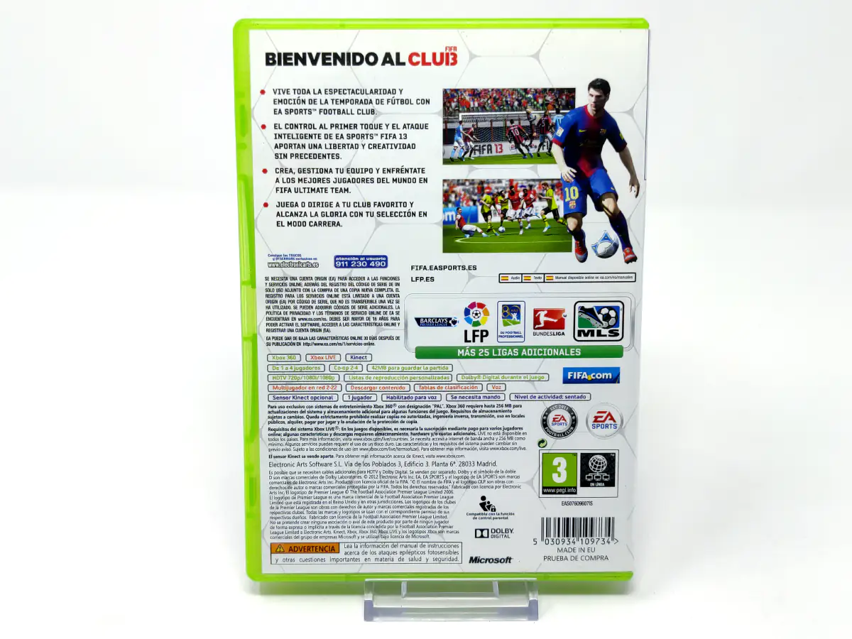 Parte trasera de FIFA 13 (ESP) para XBOX 360, edición PAL España