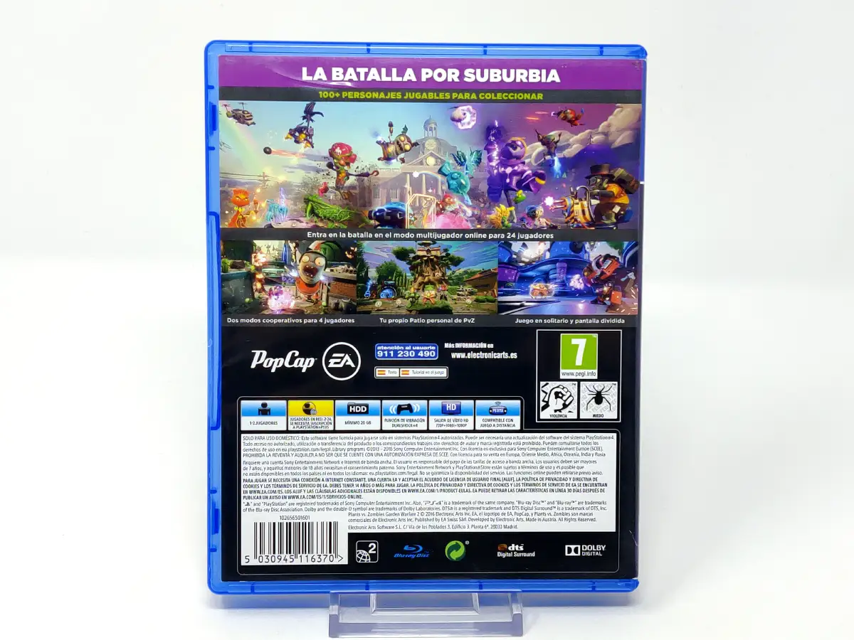 Parte trasera de Plants vs. Zombies Garden Warfare 2 (ESP) para PlayStation 4, edición PAL España