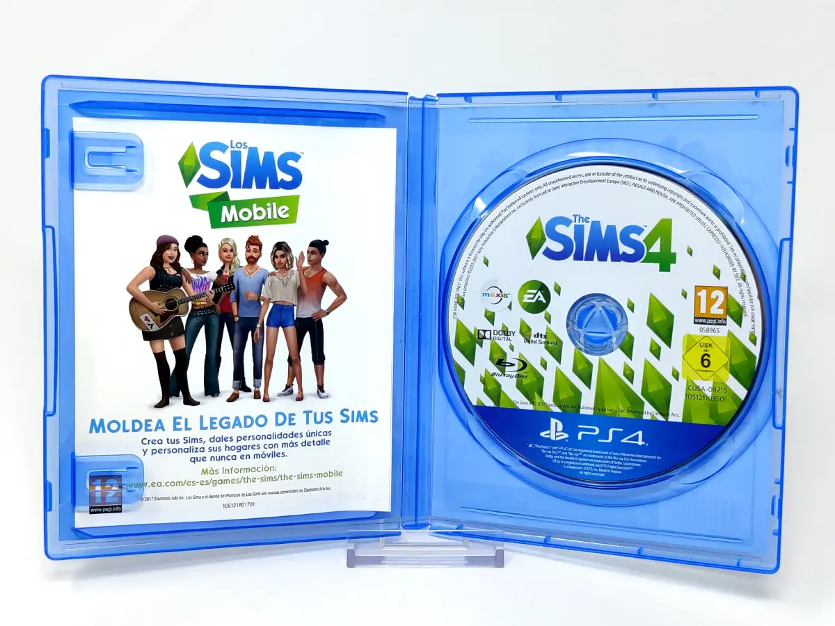Interior del juego Los Sims 4 (ESP) (v2) para PlayStation 4 con disco y manual