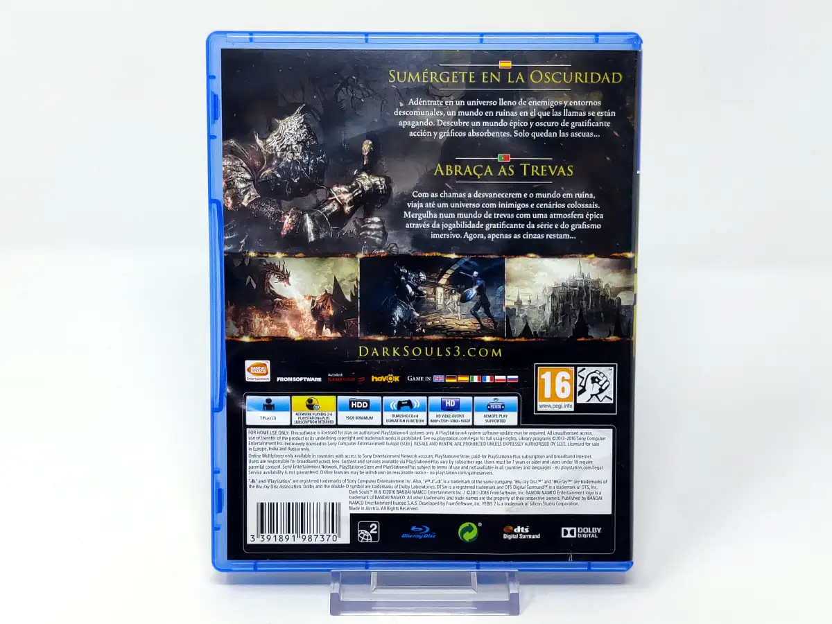 Parte trasera de Dark Souls III (ESP) para PlayStation 4, edición PAL España