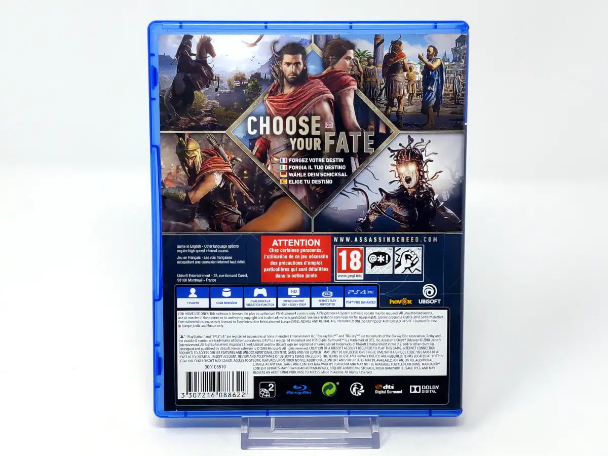 Parte trasera de Assassin's Creed Odyssey (EUR) para PlayStation 4, edición PAL EUR