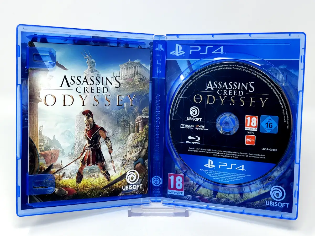 Interior del juego Assassin's Creed Odyssey (ESP) para PlayStation 4 con disco y manual