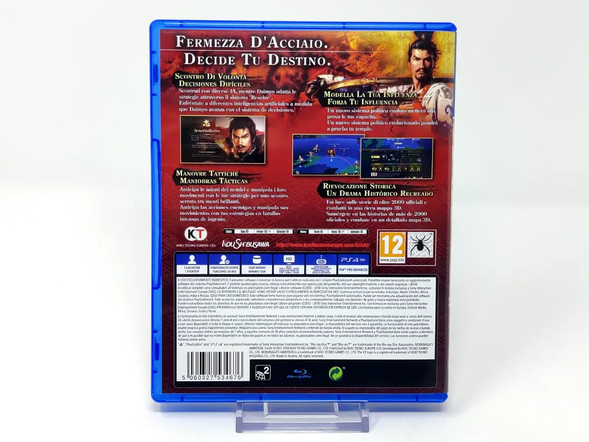 Parte trasera de Nobunaga's Ambition: Taishi (ESP) para PlayStation 4, edición PAL España