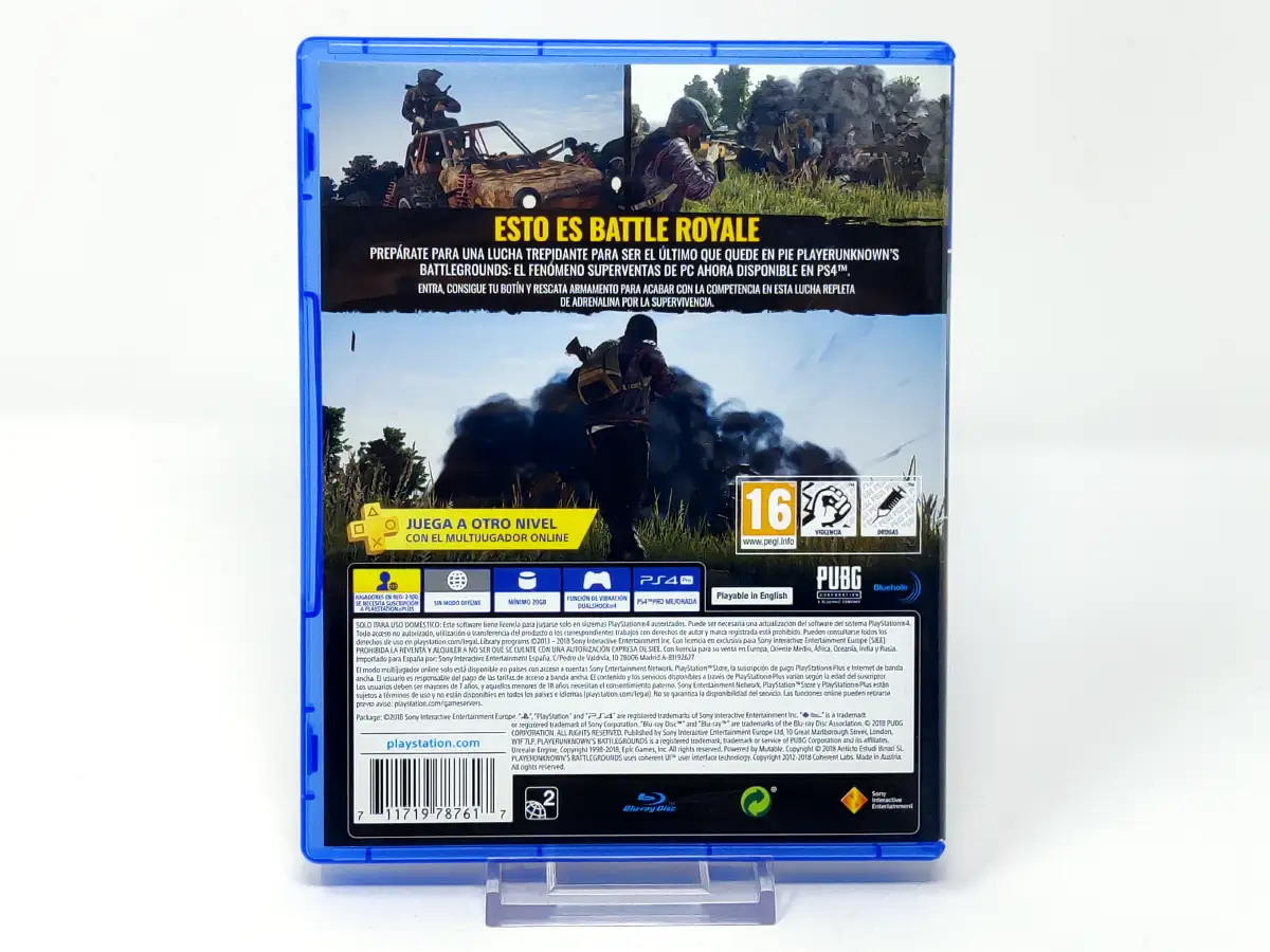 Parte trasera de PlayerUnknown’s Battlegrounds (ESP) para PlayStation 4, edición PAL España