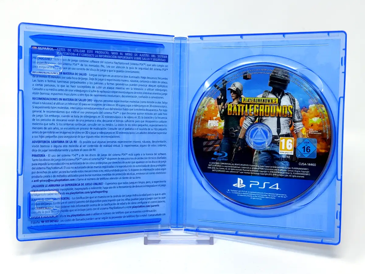 Interior del juego PlayerUnknown’s Battlegrounds (ESP) para PlayStation 4 con disco y manual
