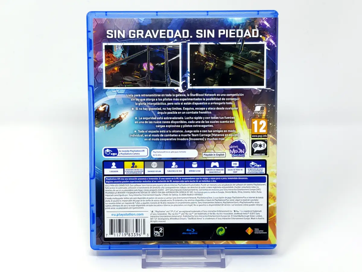 Parte trasera de StarBlood Arena (ESP) para PlayStation 4, edición PAL España