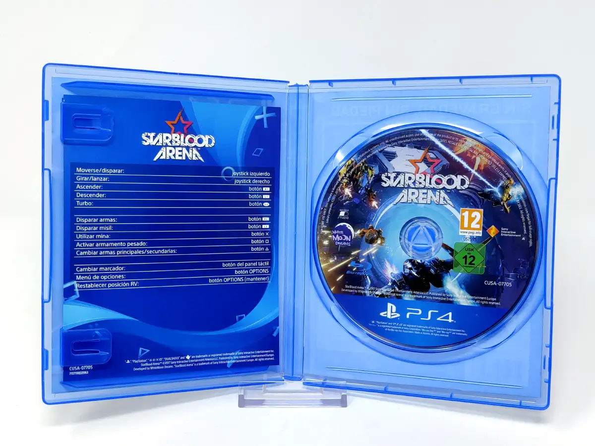 Interior del juego StarBlood Arena (ESP) para PlayStation 4 con disco y manual