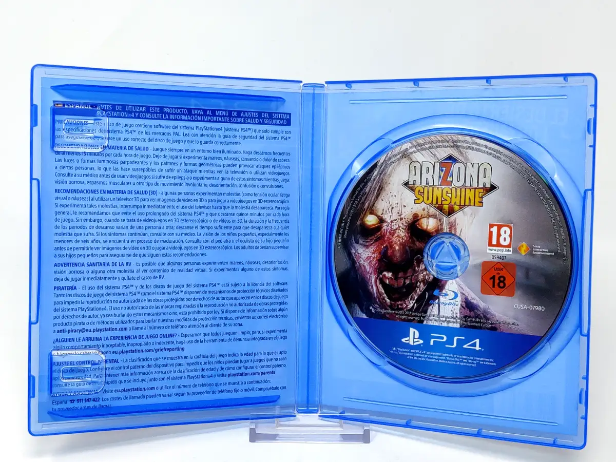 Interior del juego Arizona Sunshine (ESP) para PlayStation 4 con disco y manual