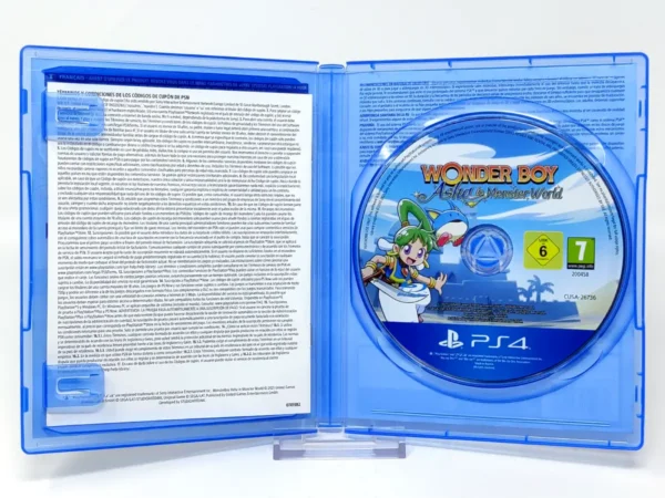 Interior del juego Wonder Boy: Asha in Monster World (ESP) para PlayStation 4 con disco y manual