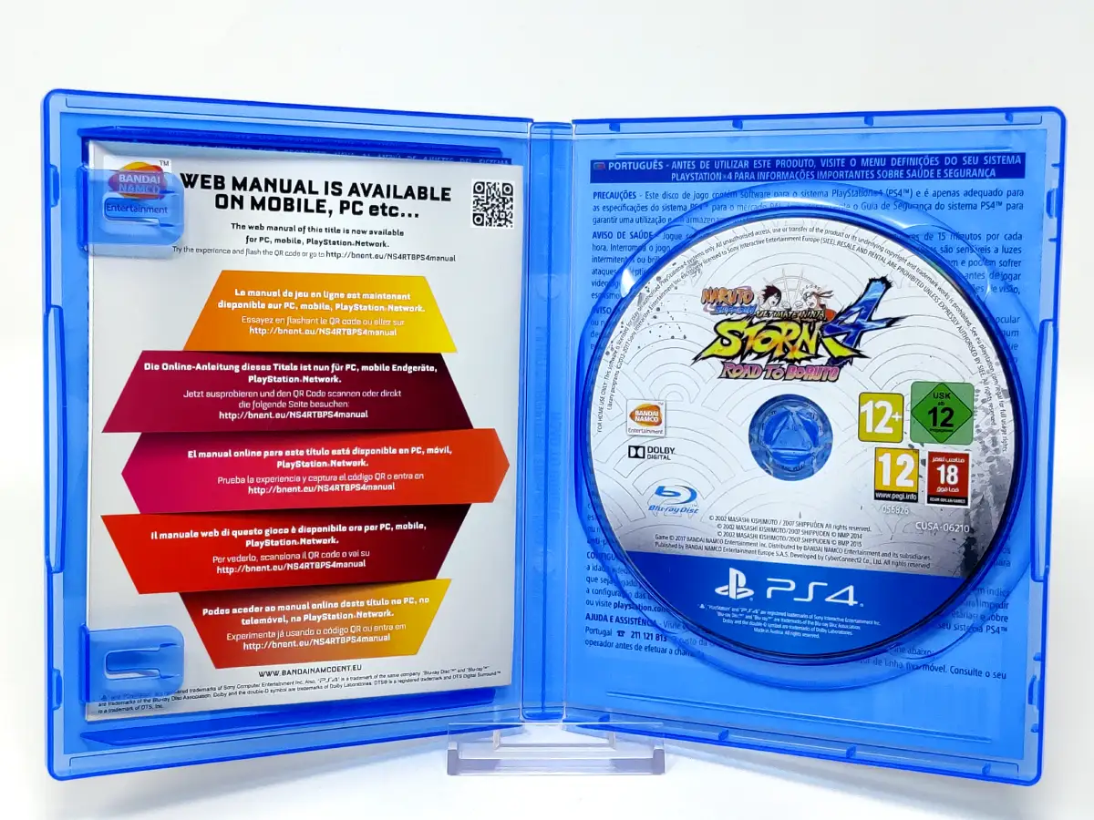 Interior del juego NARUTO SHIPPUDEN: Ultimate Ninja STORM 4 ROAD TO BORUTO (ESP) para PlayStation 4 con disco y manual