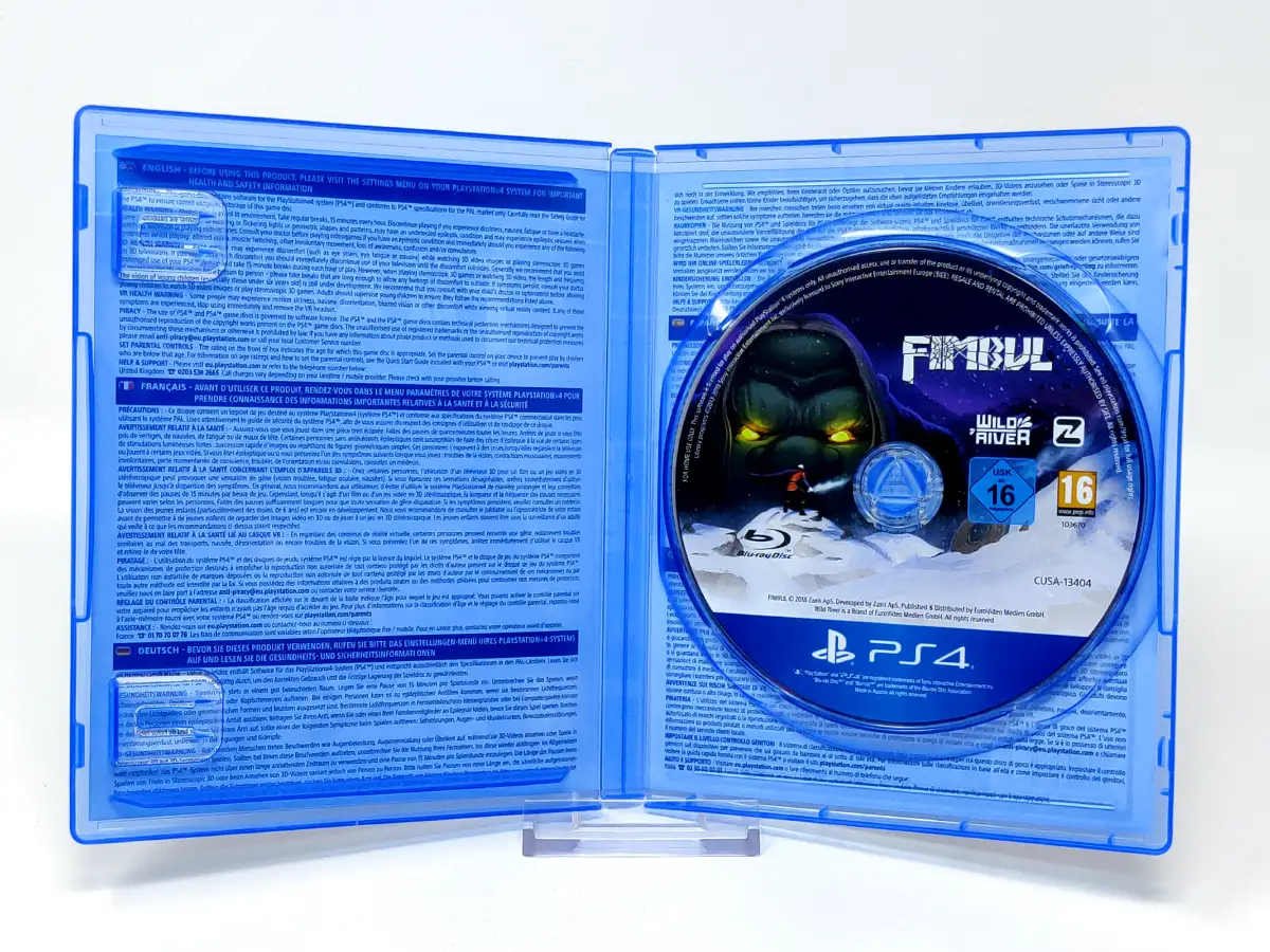 Interior del juego Fimbul (ESP) para PlayStation 4 con disco y manual