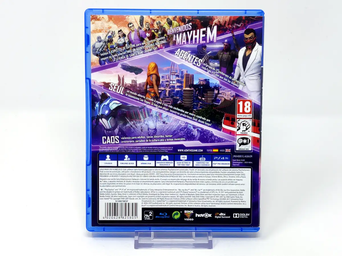 Parte trasera de Agents of Mayhem (ESP) para PlayStation 4, edición PAL España