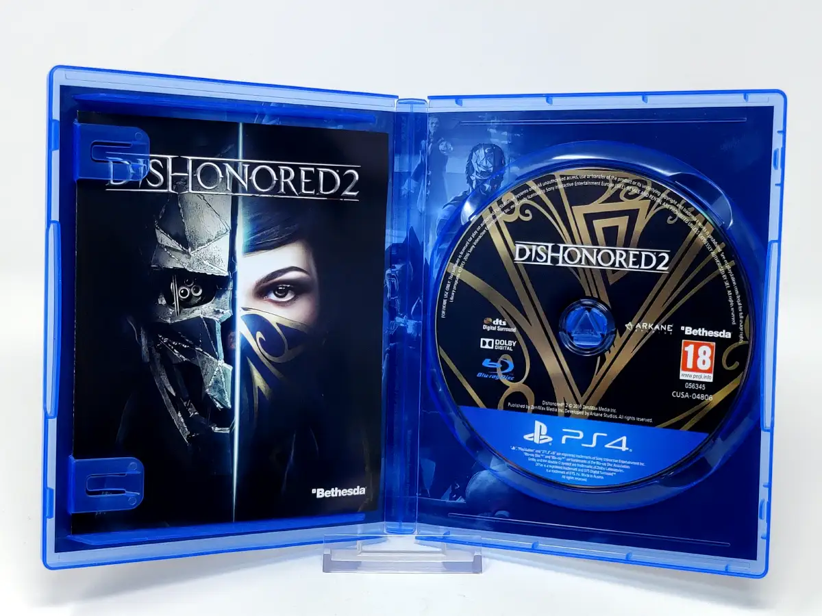 Interior del juego Dishonored 2 (ITA) para PlayStation 4 con disco y manual