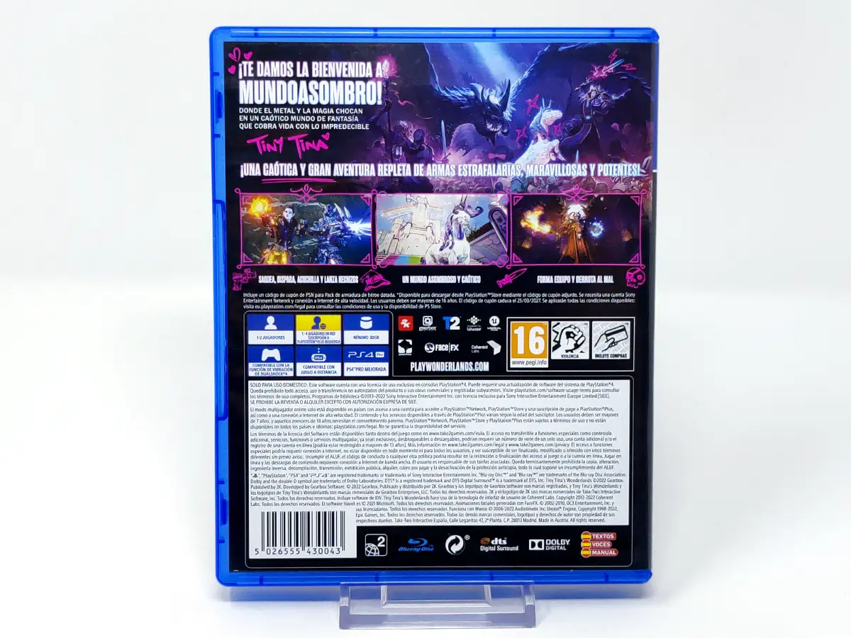Parte trasera de Tiny Tina's Wonderlands (ESP) para PlayStation 4, edición PAL España