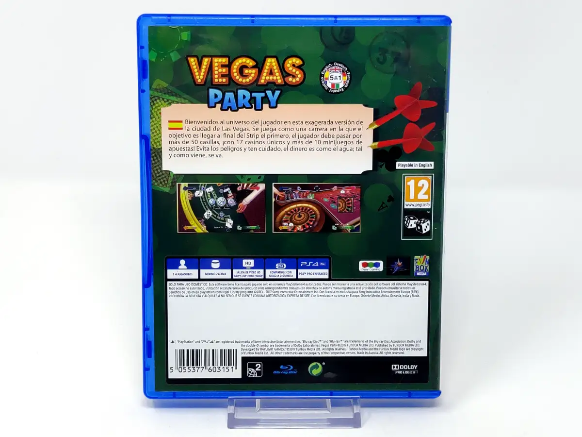 Parte trasera de Vegas Party (ESP) para PlayStation 4, edición PAL España