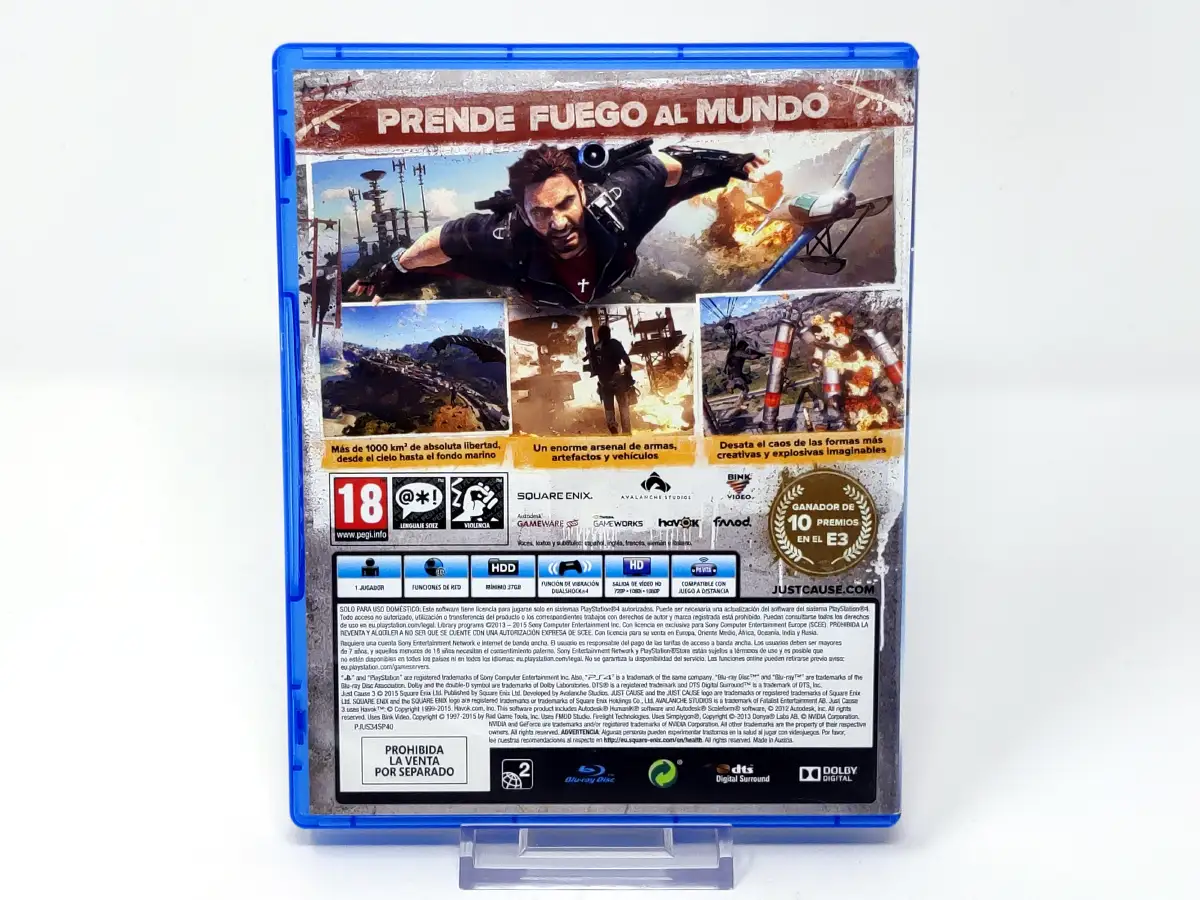 Parte trasera de Just Cause 3 (Vehículos Armados) (ESP) para PlayStation 4, edición PAL España