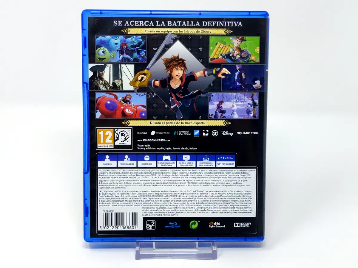 Parte trasera de Kingdom Hearts III (ESP) para PlayStation 4, edición PAL España