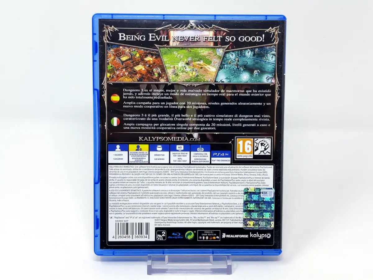 Parte trasera de Dungeons III (Extremely Evil Edition) (ESP) para PlayStation 4, edición PAL España
