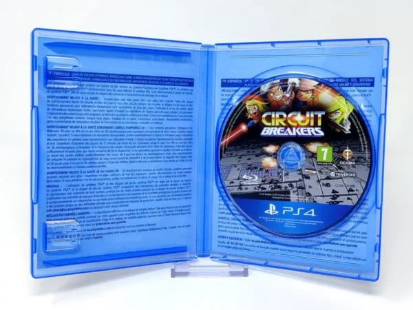 Interior del juego Circuit Breakers (ESP) para PlayStation 4 con disco y manual