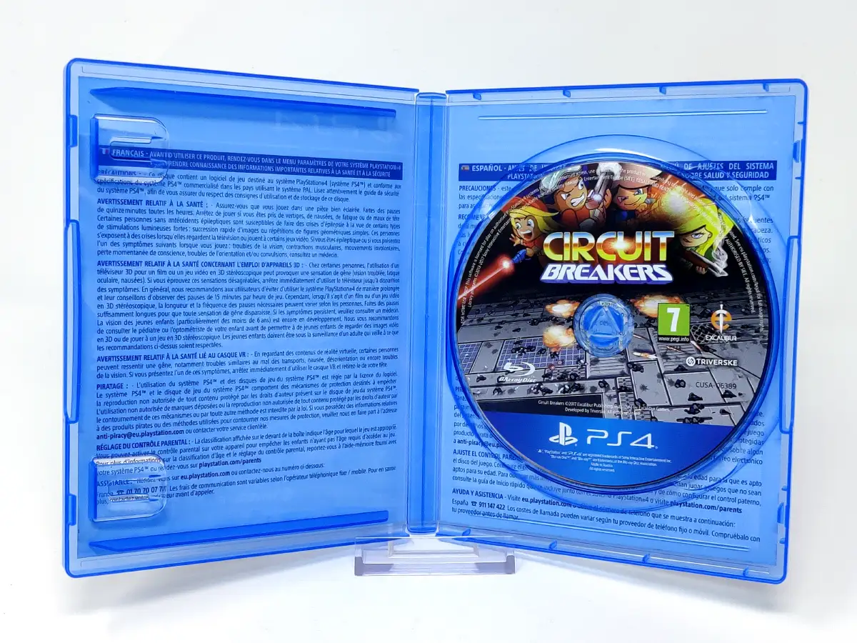 Interior del juego Circuit Breakers (ESP) para PlayStation 4 con disco y manual