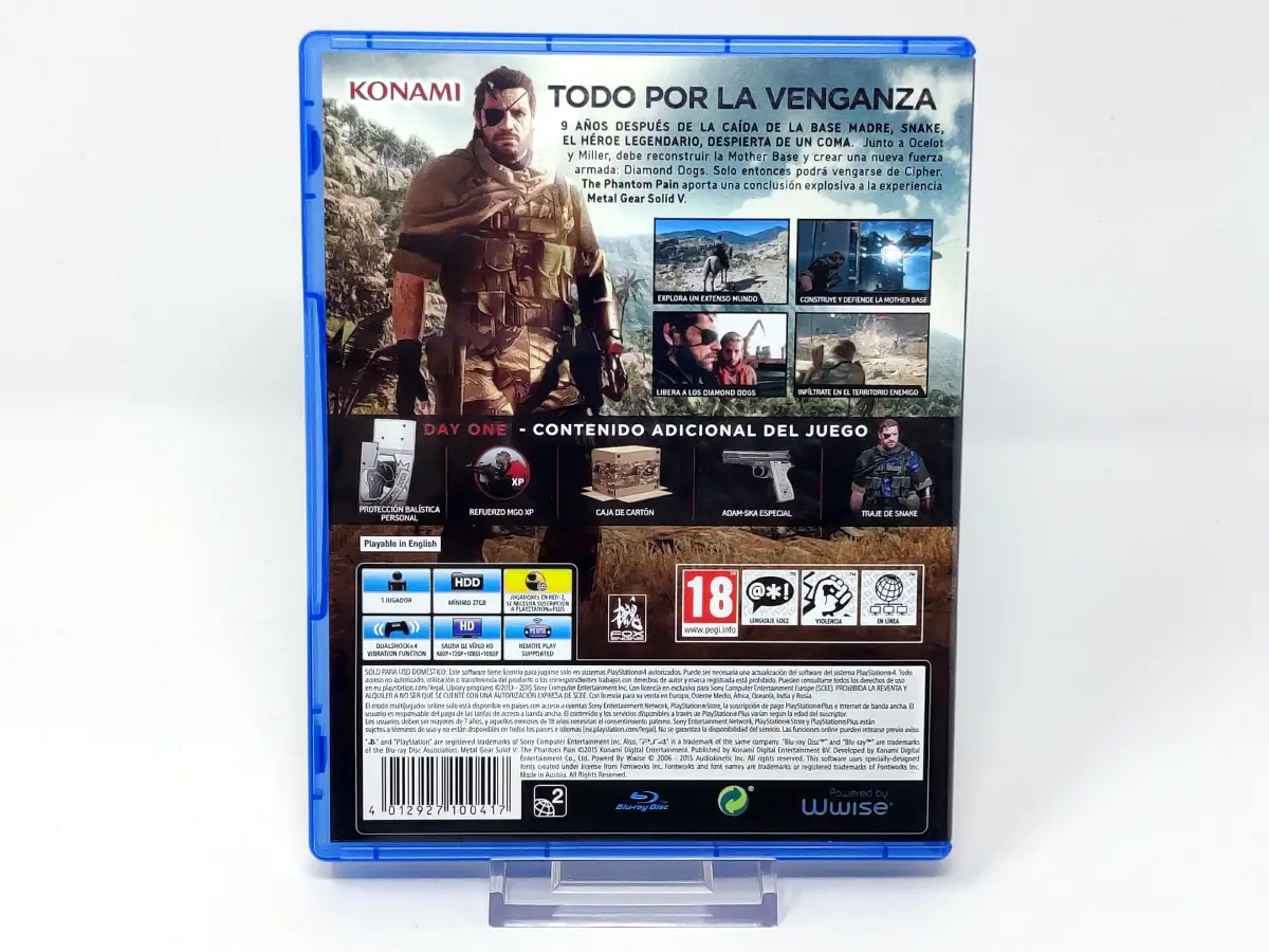Parte trasera de Metal Gear Solid V: The Phantom Pain (ESP) (Con Mapa) para PlayStation 4, edición PAL España