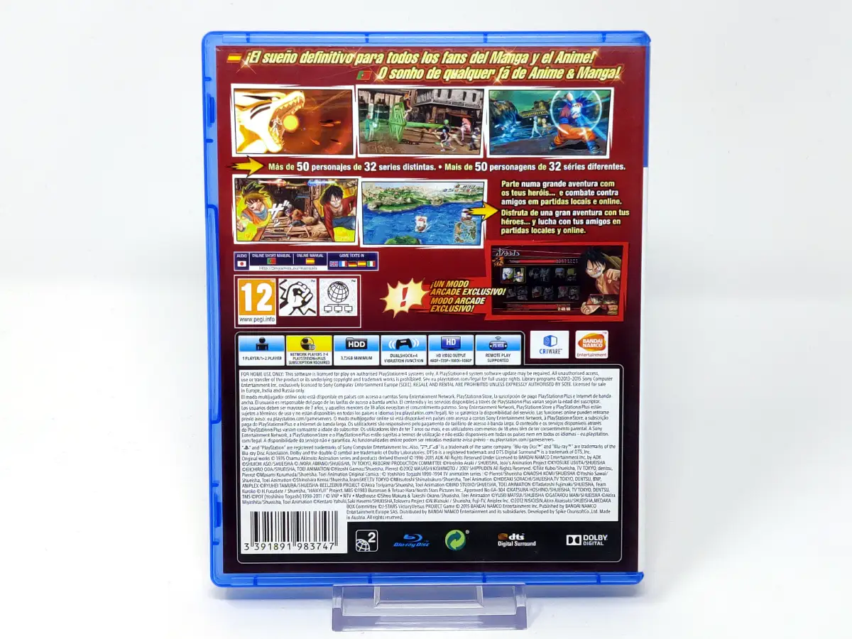 Parte trasera de J-STARS Victory VS+ (ESP) para PlayStation 4, edición PAL España