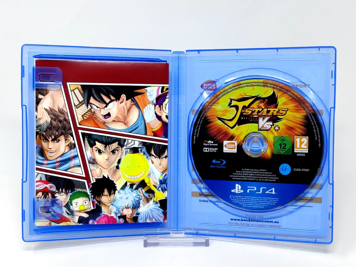 Interior del juego J-STARS Victory VS+ (ESP) para PlayStation 4 con disco y manual