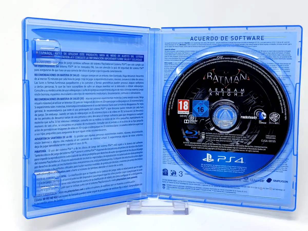 Interior del juego Batman: Arkham Knight (ESP) (PS Hits) (Rebajado) para PlayStation 4 con disco y manual