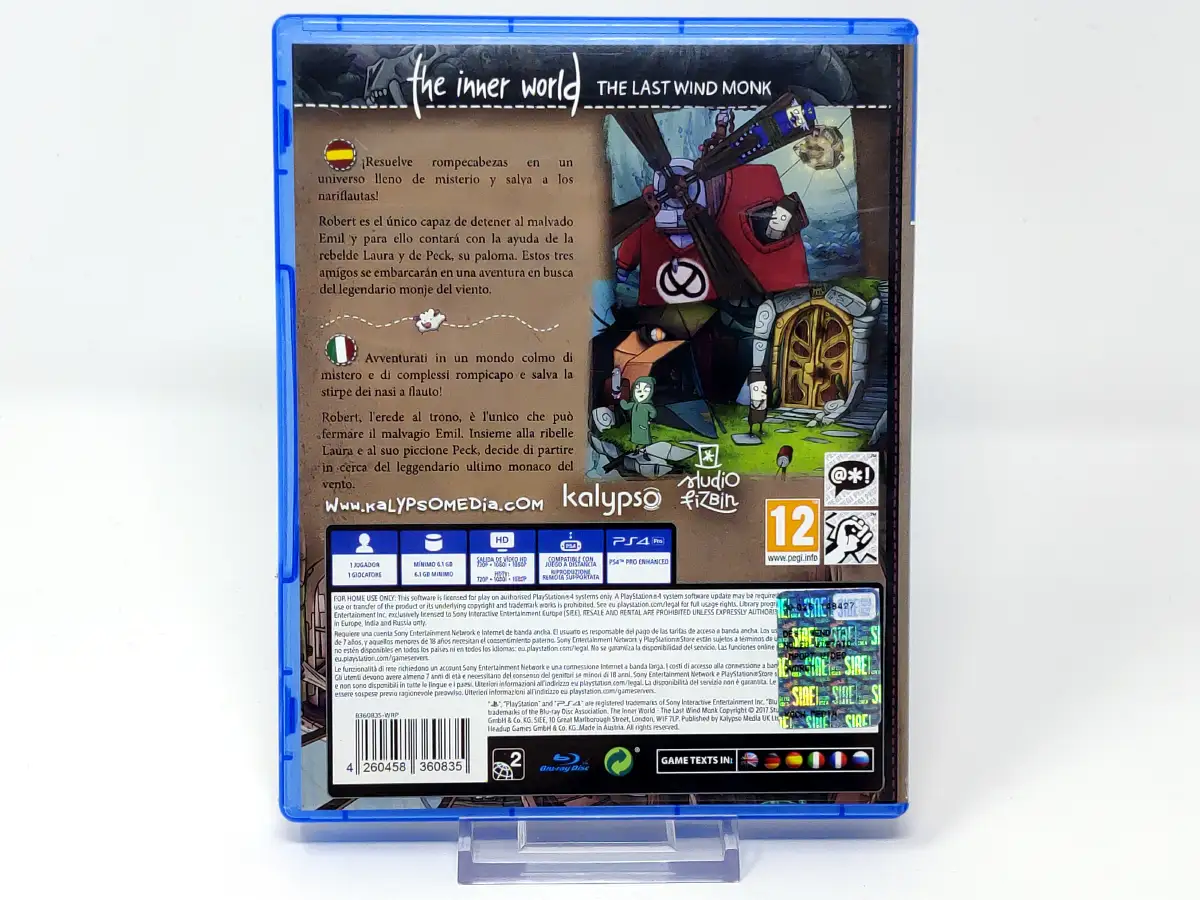 Parte trasera de The Inner World: The Last Wind Monk (ESP) para PlayStation 4, edición PAL España