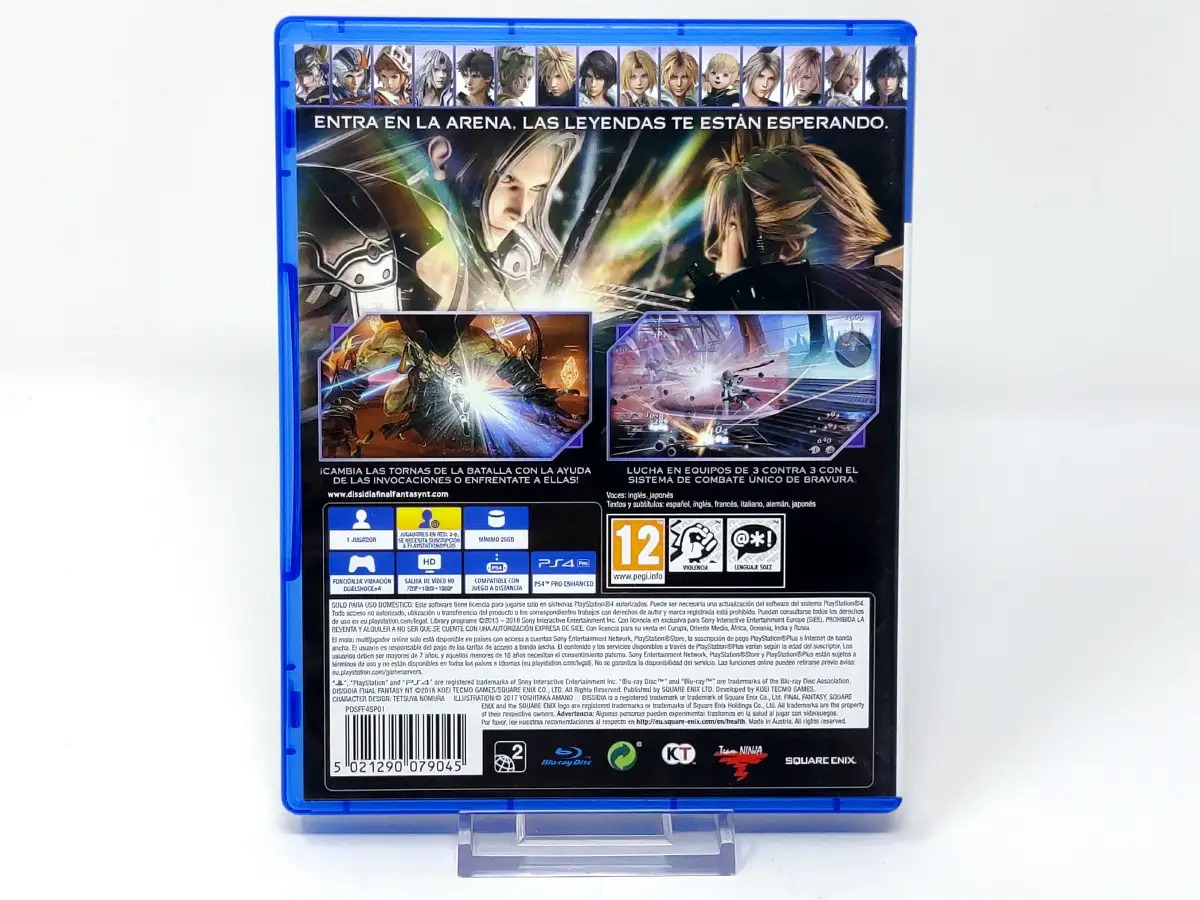 Parte trasera de Dissidia: Final Fantasy NT (ESP) para PlayStation 4, edición PAL España