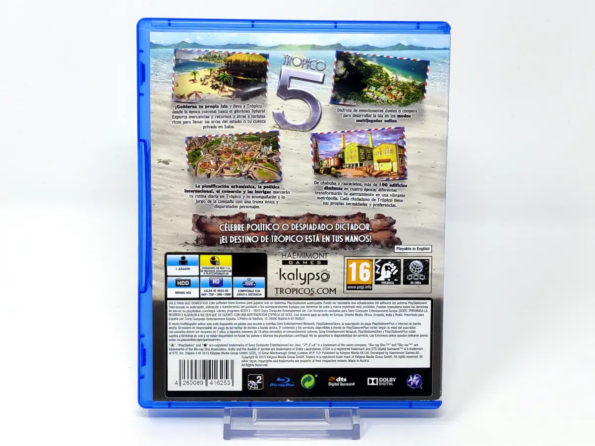 Parte trasera de Tropico 5 (Limited Day One Edition) (ESP) para PlayStation 4, edición PAL España