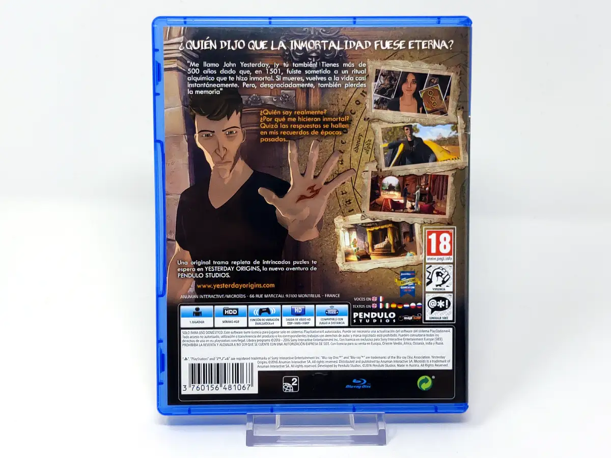 Parte trasera de Yesterday Origins (ESP) (Rebajado) para PlayStation 4, edición PAL España