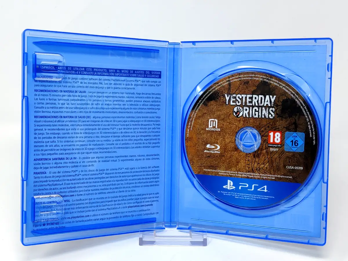 Interior del juego Yesterday Origins (ESP) (Rebajado) para PlayStation 4 con disco y manual