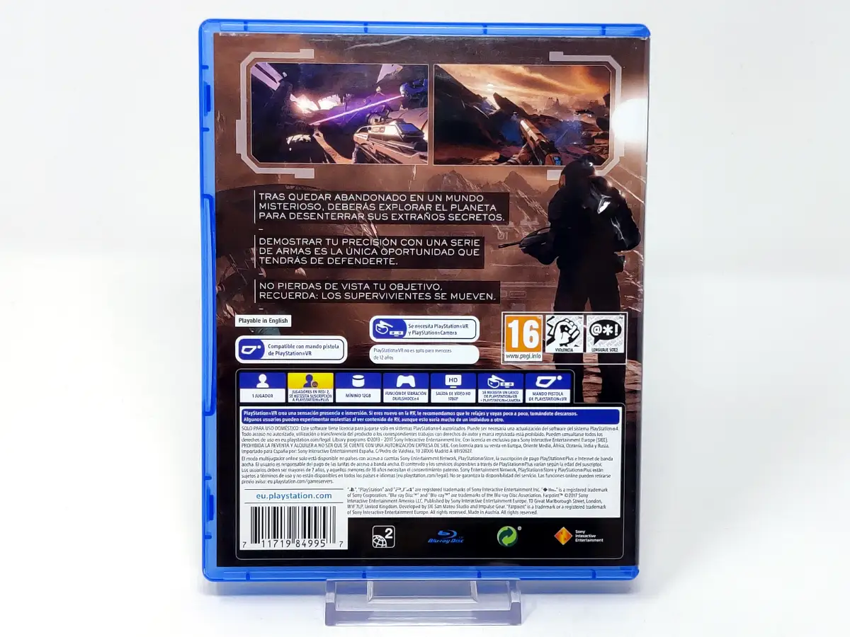 Parte trasera de Farpoint (ESP) para PlayStation 4, edición PAL España