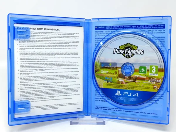 Interior del juego Pure Farming 2018 (ESP) para PlayStation 4 con disco y manual