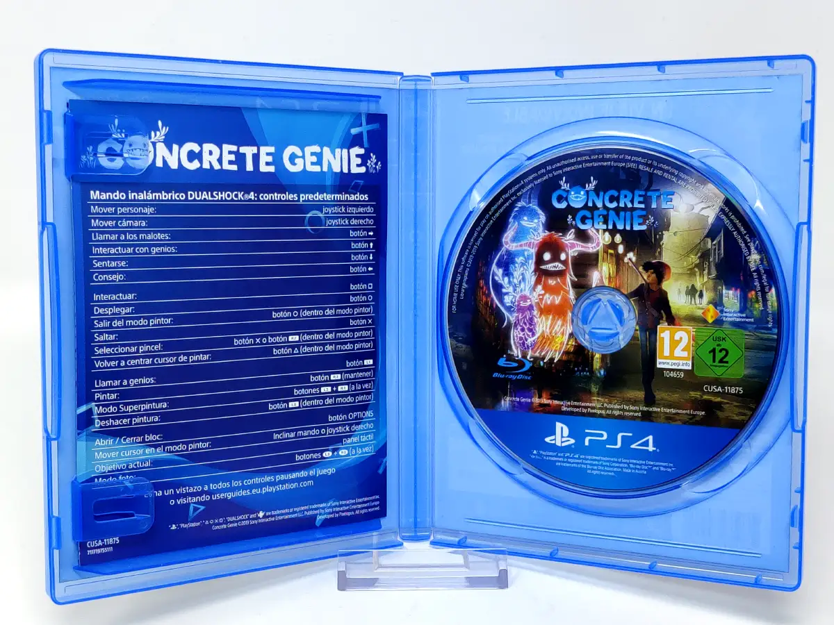 Interior del juego Concrete Genie (ESP) para PlayStation 4 con disco y manual