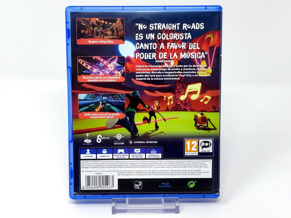 Parte trasera de No Straight Roads (ESP) para PlayStation 4, edición PAL España