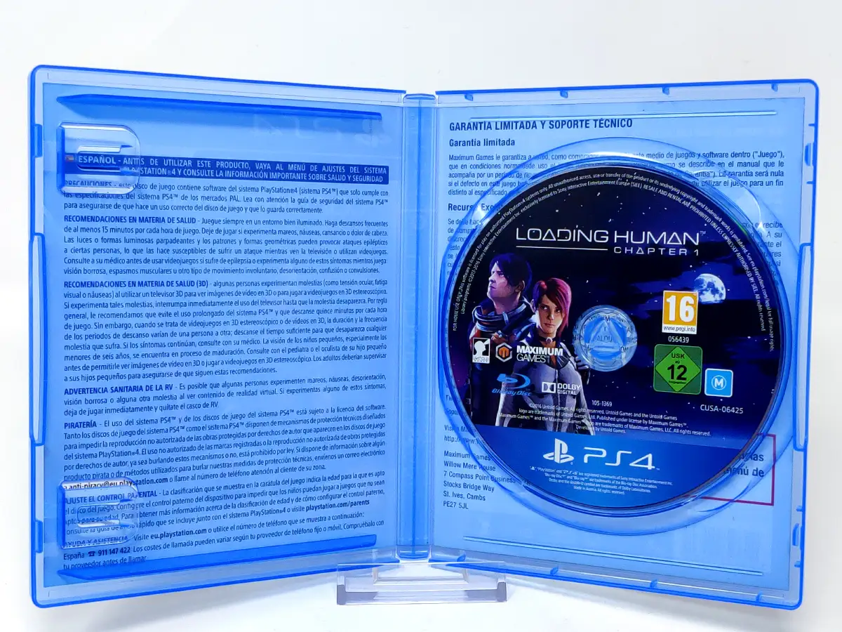 Interior del juego Loading Human: Chapter 1 (ESP) para PlayStation 4 con disco y manual