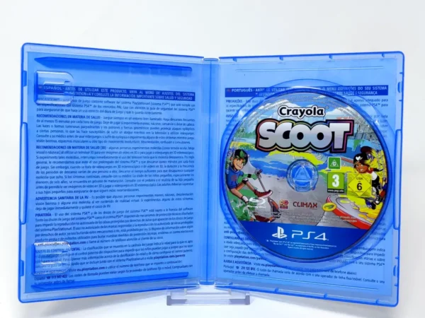 Interior del juego Crayola Scoot (ESP) para PlayStation 4 con disco y manual