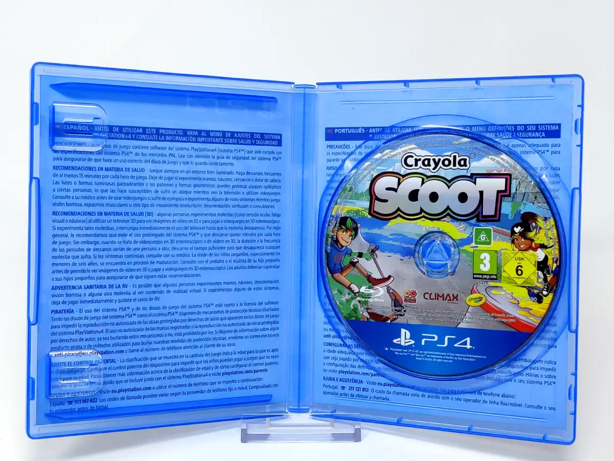 Interior del juego Crayola Scoot (ESP) para PlayStation 4 con disco y manual
