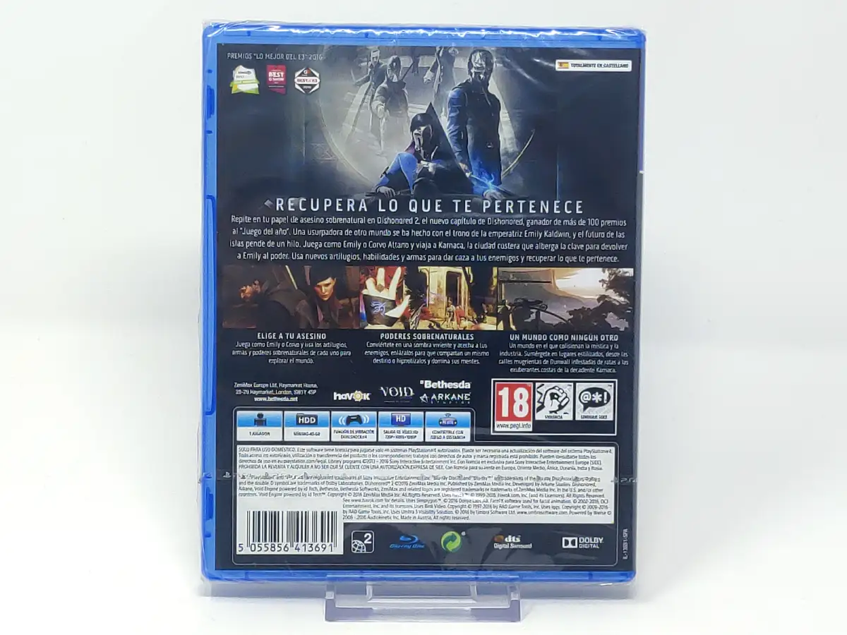 Parte trasera de Dishonored 2 (ESP) (Precintado) para PlayStation 4, edición PAL España