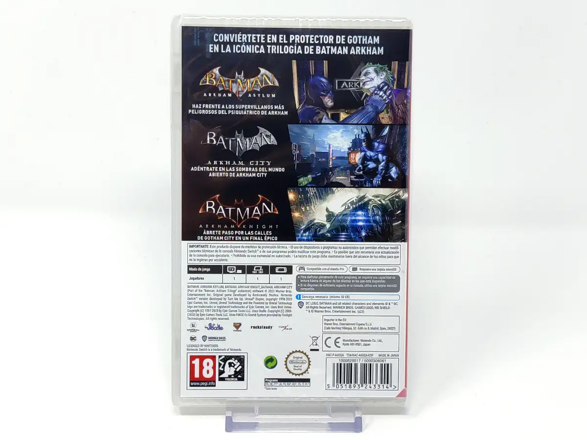 Parte trasera de Batman: Arkham Trilogy (ESP) (Precintado) para Nintendo Switch, edición PAL España