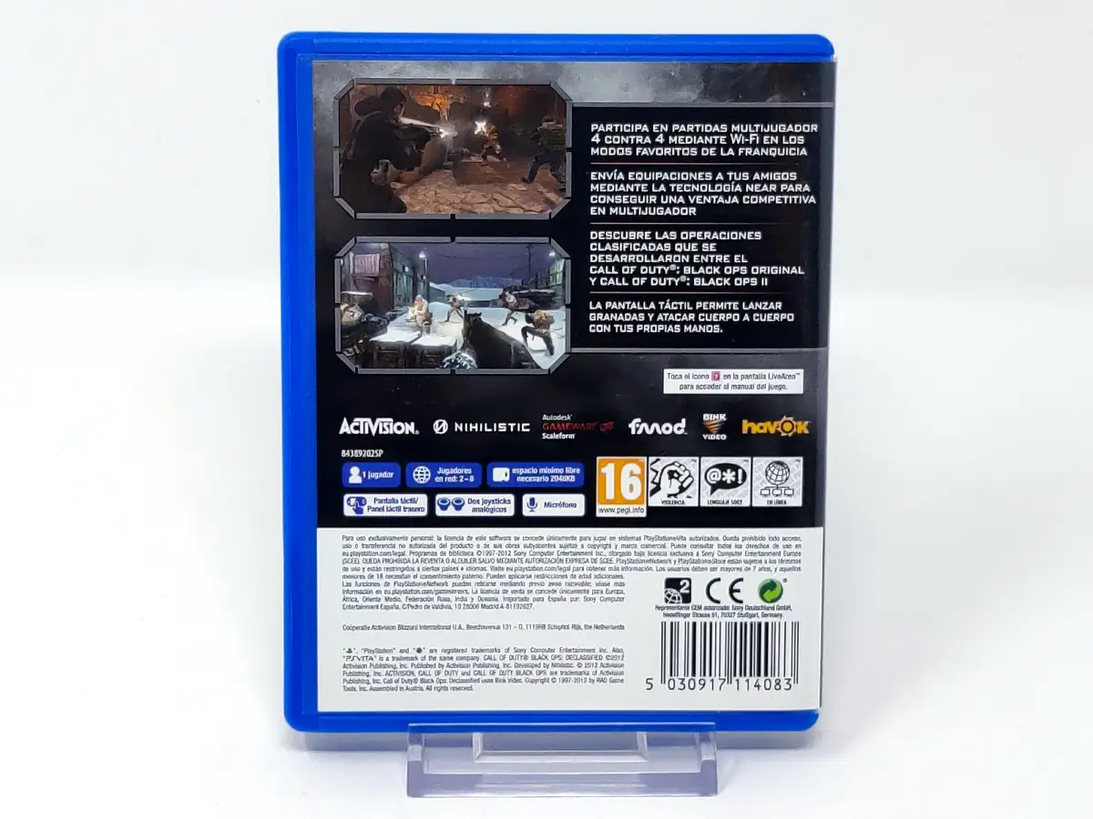 Parte trasera de Call of Duty: Black Ops Declassified (ESP) para PS Vita, edición PAL España