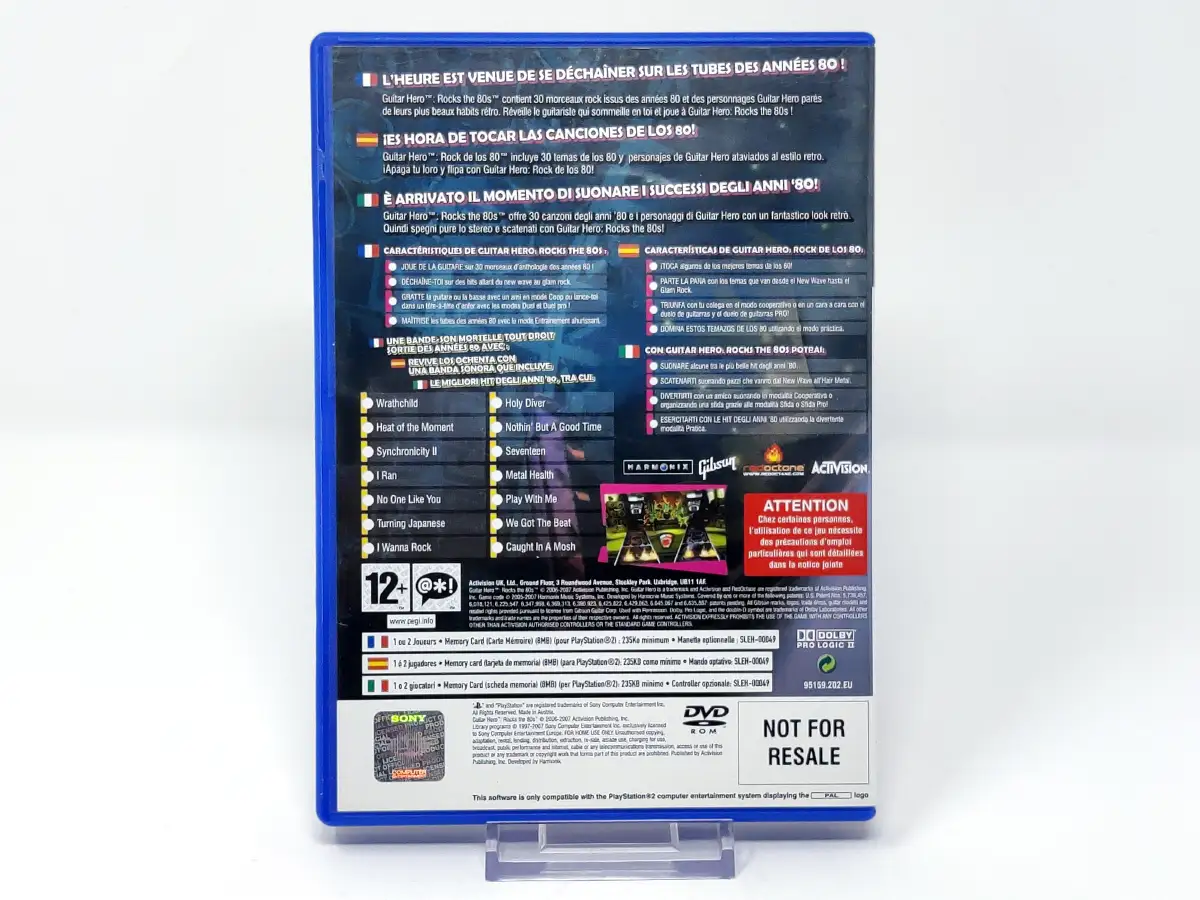 Parte trasera de Guitar Hero Encore: Rocks the 80s (ESP) para PlayStation 2, edición PAL España